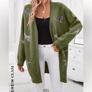 Olive Green Leopard Print Cardigan